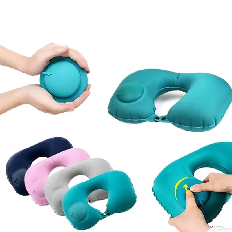 Travel Pillow Inflatable - 휴대용 자동 팽창식 U자형 목베개 접이식