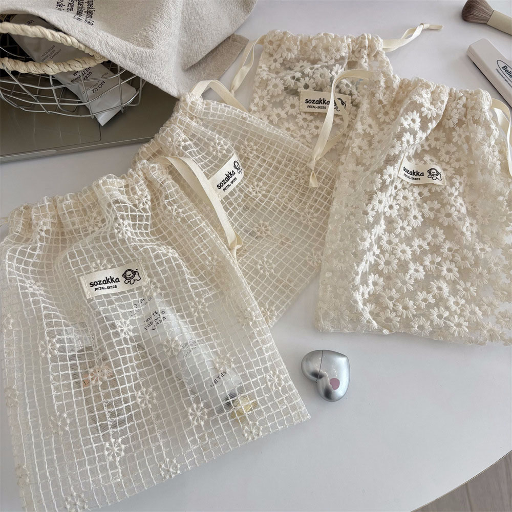 레이스 자수 데이지 메쉬 드로스트링 메이크업 가방 여름 - Travel Accessories Us 리뷰 및 가격