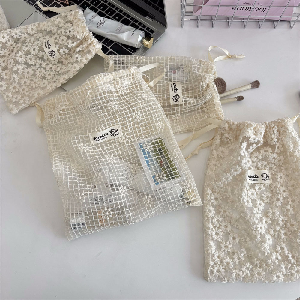 레이스 자수 데이지 메쉬 드로스트링 메이크업 가방 여름 - Travel Accessories Us 리뷰 및 가격
