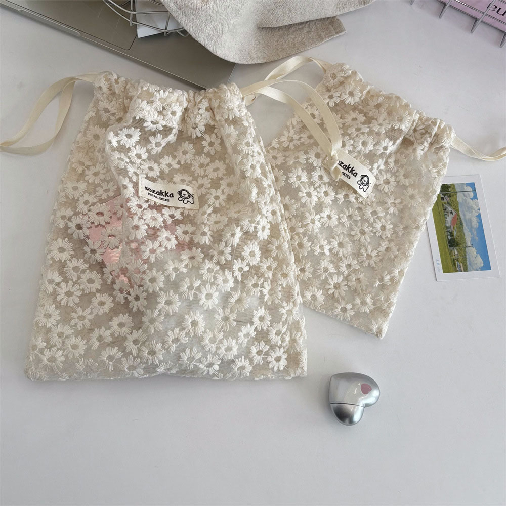 레이스 자수 데이지 메쉬 드로스트링 메이크업 가방 여름 - Travel Accessories Us 리뷰 및 가격